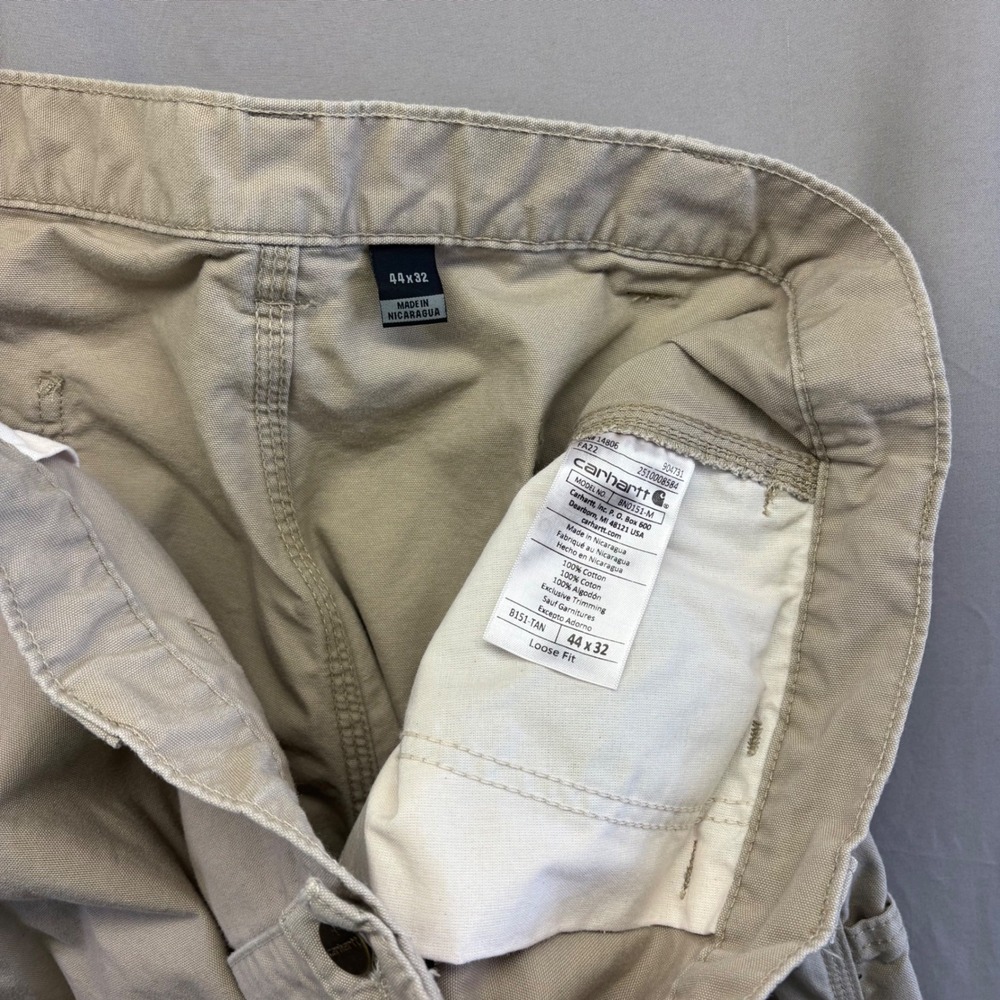 Carhartt Durable Loose Fit Canvas Work Dungaree Pants Tan 44x32 Mens Workwear - Picture 8 of 15